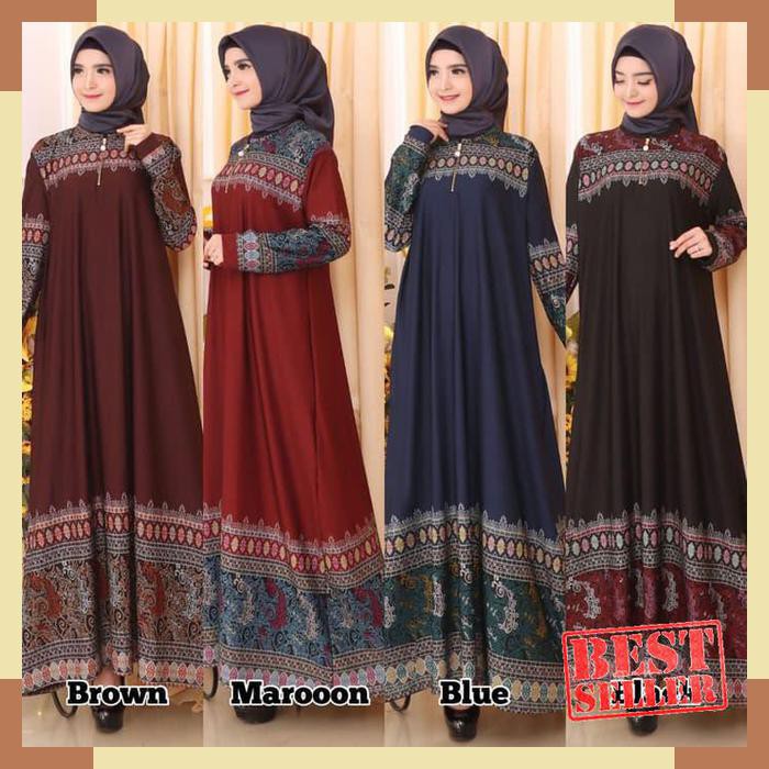 baju wanita Baju Gamis Wanita Gamis Calvin Jeans Gamis Jumbo 4L & 5L 9728/9729 - Navy- 4L murah
