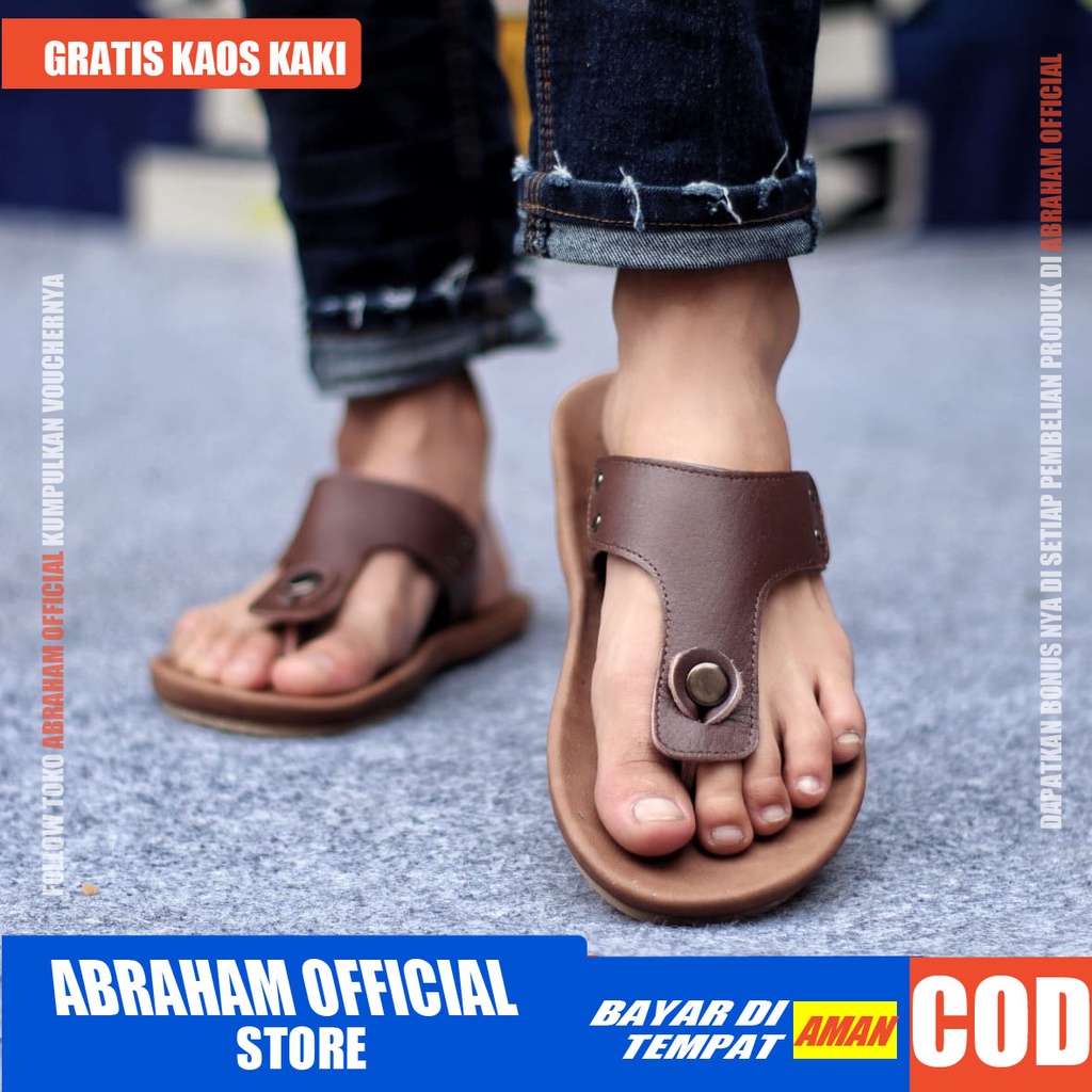 ABRHM CLOVER Sandal Jepit Pria Sandal Pria Kulit Asli Sandal Cowok Keren Sendal Cowo Kekinian Ori
