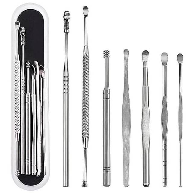 Alat Pembersih Telinga Paket Set Pembersih Kotoran Telinga Korek Kuping Besi Stainless 7 Pcs Box