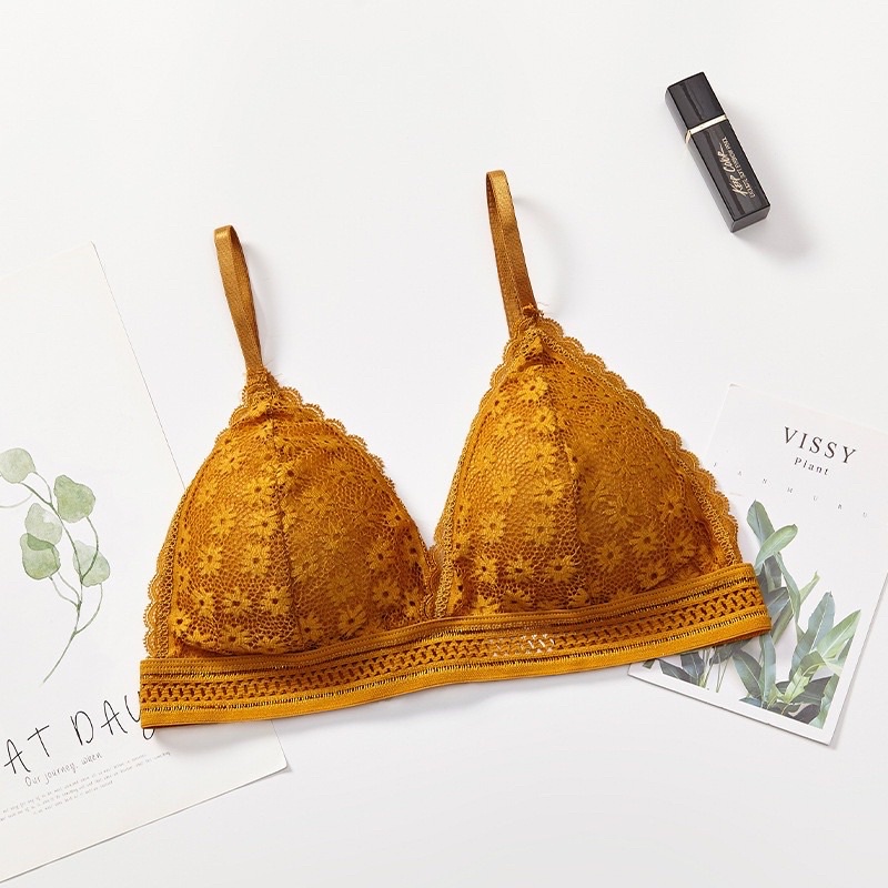 Fashion Bra Wanita Bra Sexy Model Tanpa Kawat Motif Bunga High