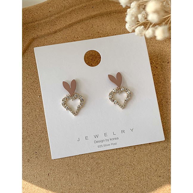 LRC Anting Tusuk Fashion Pink 925 Silver Needle Heart Flash Diamond Earrings D89771