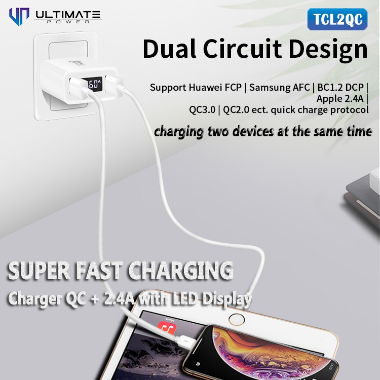 Batok Super Fast Charging 30W Charger QC + 2.4A with LED Display Ultimate Power  Original