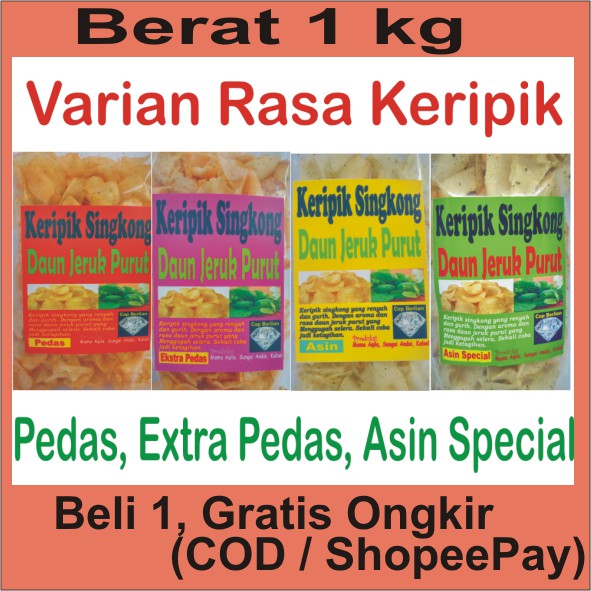 

(Berat 1 kg) Keripik Singkong Daun Jeruk Purut Semua Rasa All Varian Snack Banjarmasin