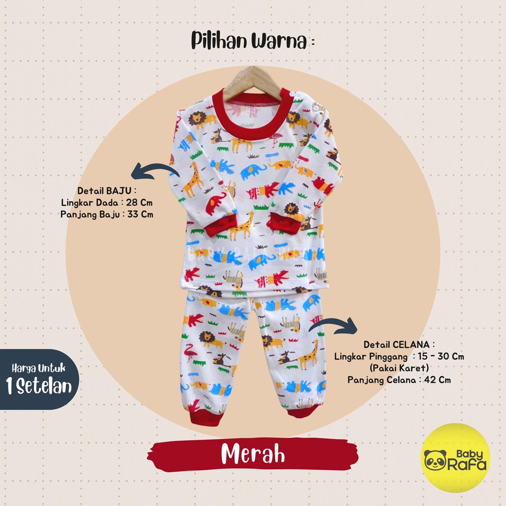 Setelan Piyama Baju Bayi Panjang 3 - 18 Bulan merk VIORI motif ANIMAL SAFARI, Bahan Double Knitted