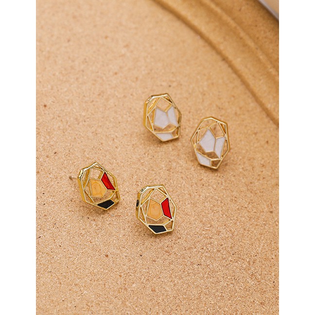 LRC Anting Tusuk Fashion Color Geometric Dripping Alloy Hollow Earrings K48923