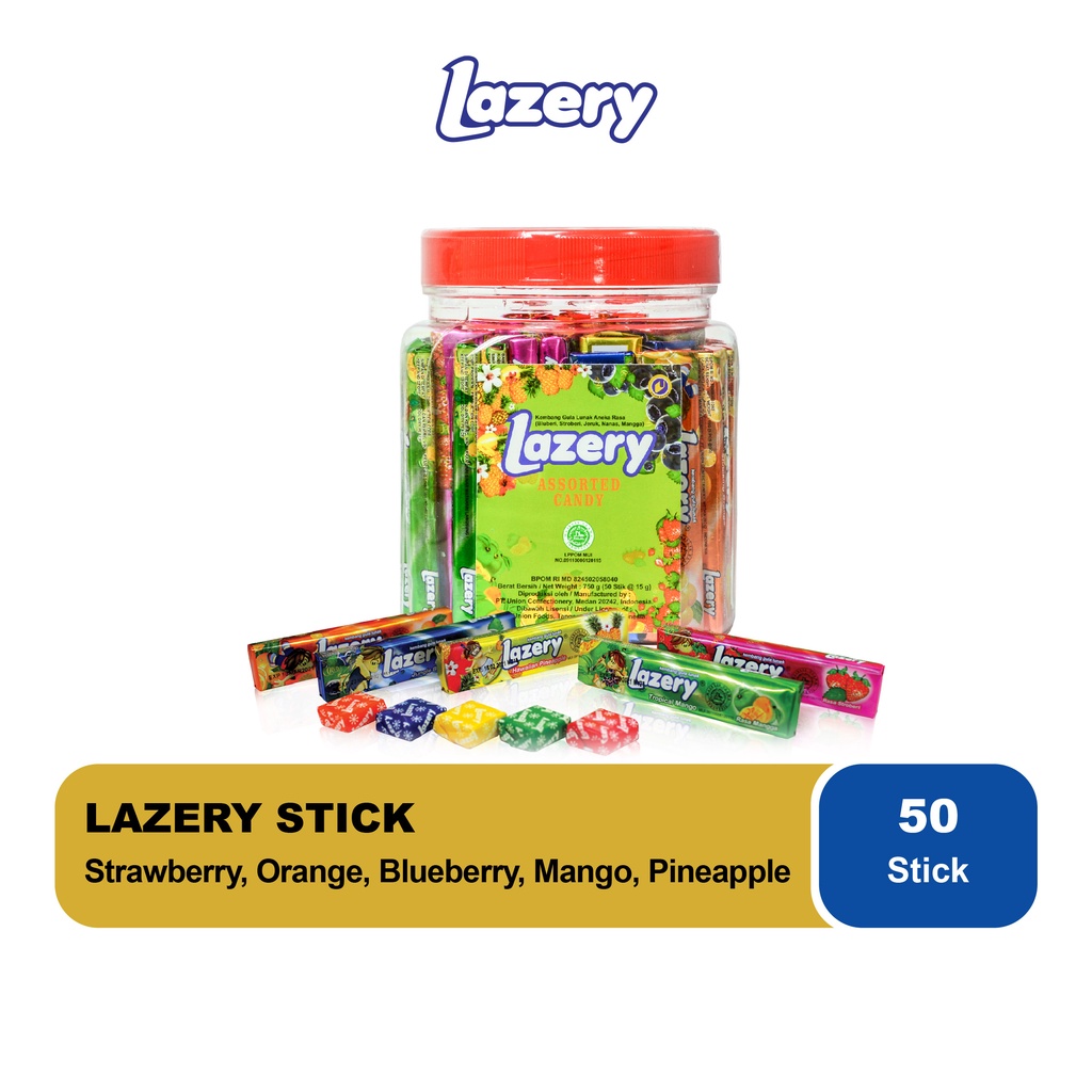 

Permen Lazery Stik Aneka Rasa Ples 750 gram - Lazery Stick Assorted Candy Jar