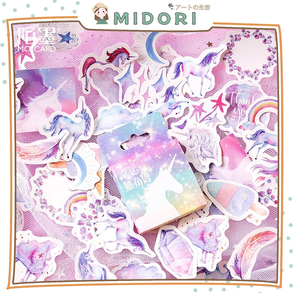 

[MIDORI] 46 Pcs UNICORN Deco Sticker Planner DIY Scrapbook Stiker Dekor Kotak - B0023