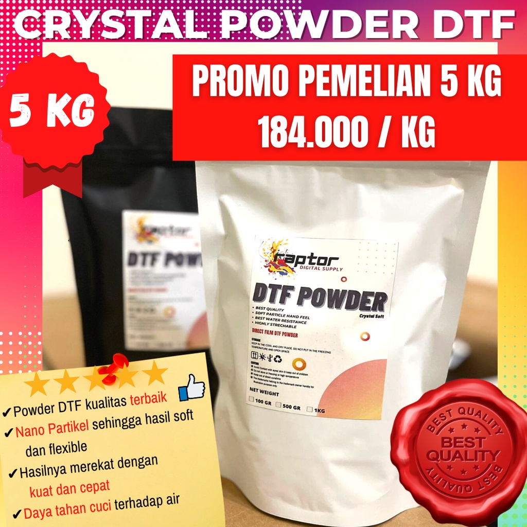 

TEPUNG POWDER DTF LEM BUBUK DTF CRYSTAL SOFT 5 KG KUALITAS PREMIUM