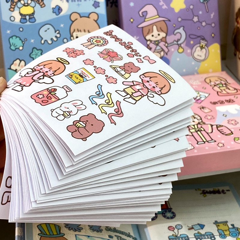 Stiker Aesthetic 1 Lembar | Sticker Korean Girl Bear Bunny Cute Ukuran tanggung | Sticker Bahan Kertas Washi