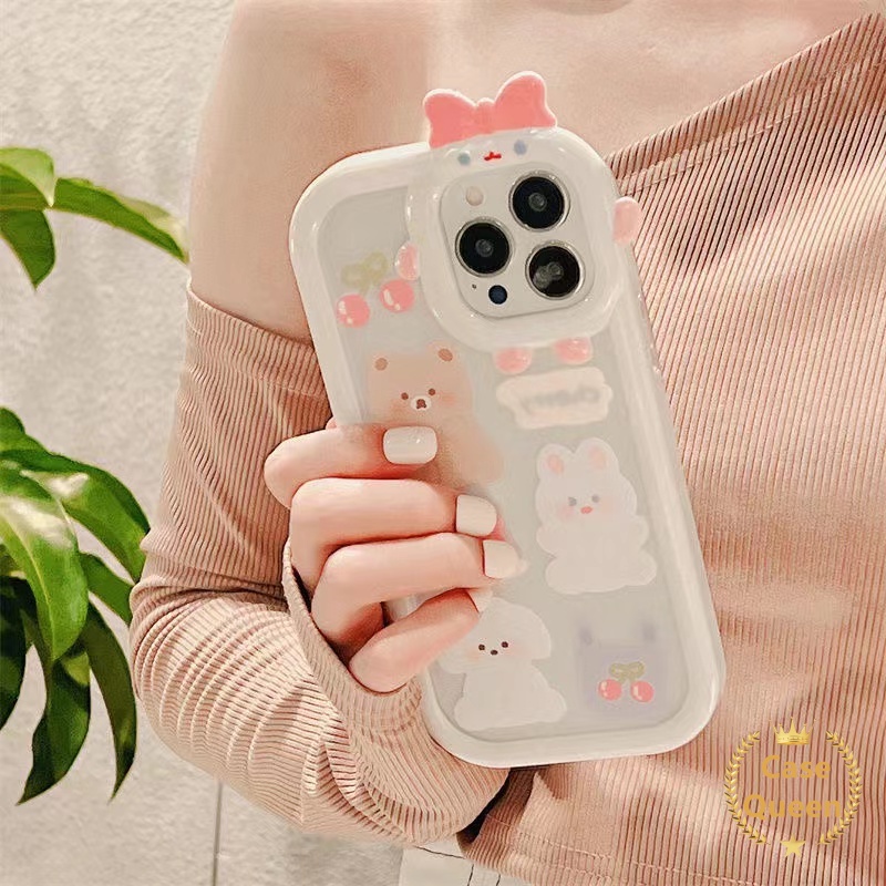 Case Lensa 3D Bow Monster OPPO A17 A7 A7 A16 A3s A52 A53 A31 A5 A9 A92 A15 A12 A57 A16E A55 A95 A96 A16K A5s A76 A16s A17K A54 A94 A74 Reno 5 8 5F Kartun Cherry Bear Puppy Lembut Sarung Cover Sarung