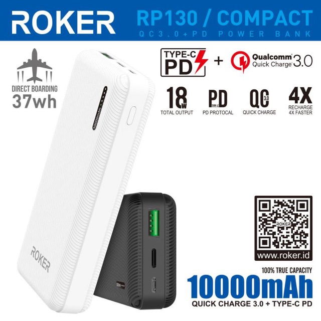 POWERBANK ROKER COMPACT/ RP130 PD+QC 3.0 QUICK CHARGER 10RB MAH