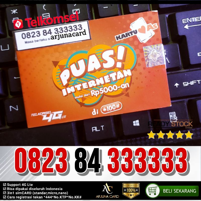 nomor cantik as 333333 telkomsel heksa hexa combo sakti 4G