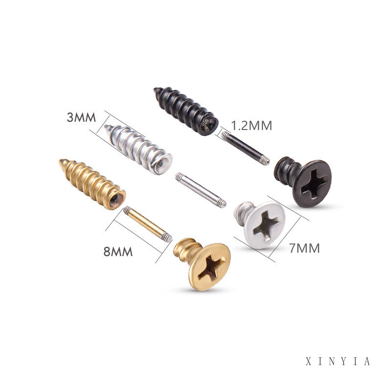 Fashion Mechanical Screw Anting Stud Titanium Steel Anti Alergi Tidak Luntur Hip-hop Dark Trend Accessories