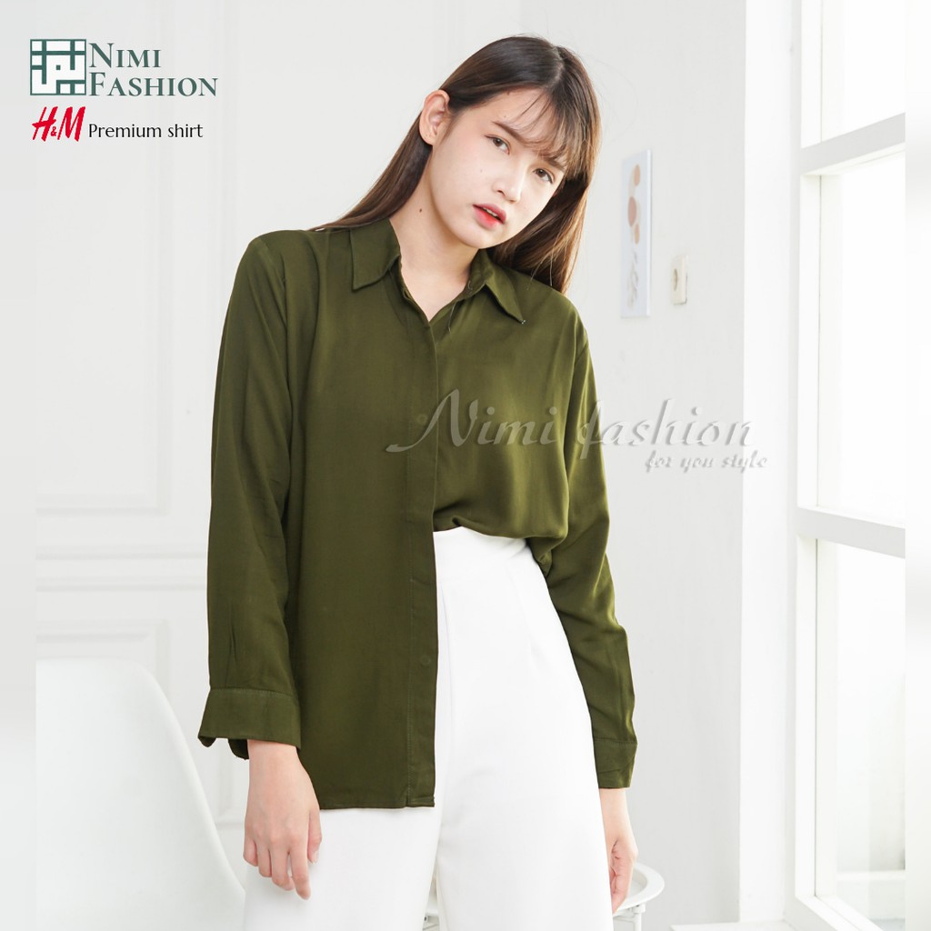 Kemeja Wanita Casual / HnM Basic Shirt / Atasan Kemeja Wanita / Kemeja Polos Wanita Premium