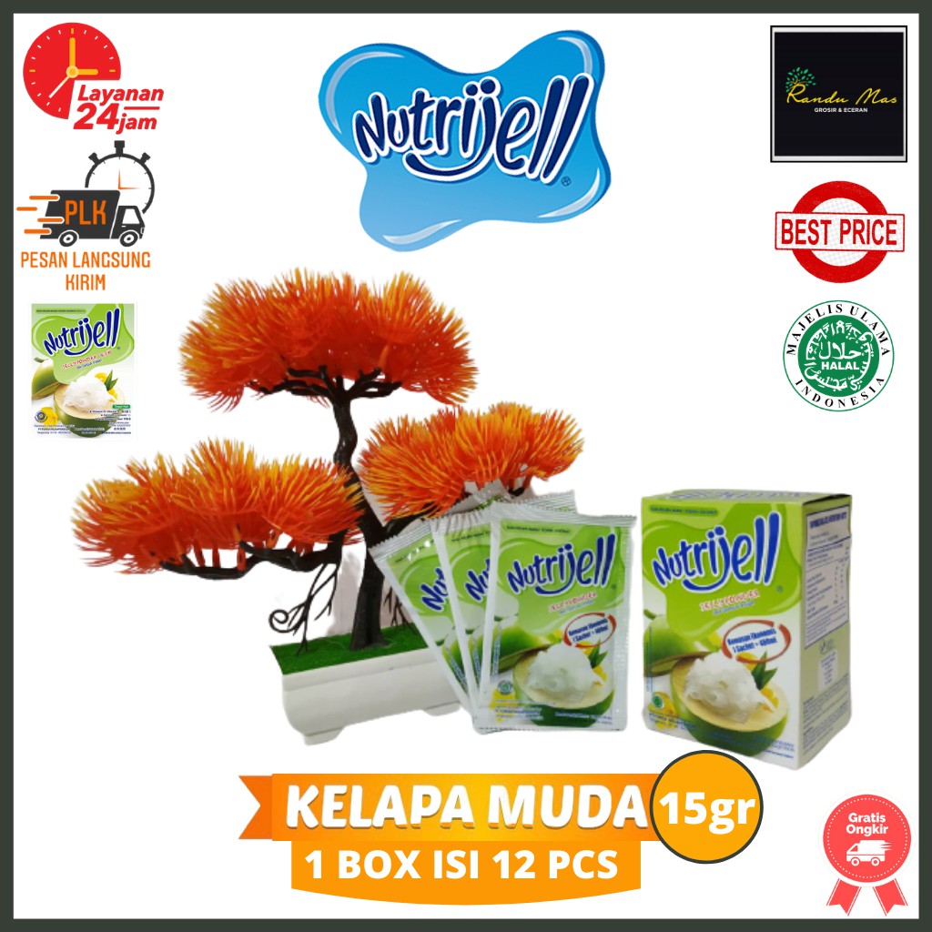 Nutrijel Kelapa Muda 15gr Agar-Agar 1 Box Isi 12 Pcs Nutrijell Kelapa Grass Jelly Powder Ekonomis