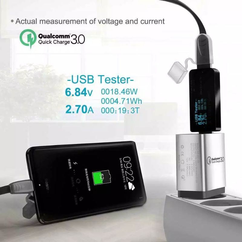 Charger Qualcomm USB 3 Port Fast Quick Charging QC 3.0 EU Plug 3 slot taffware jnp