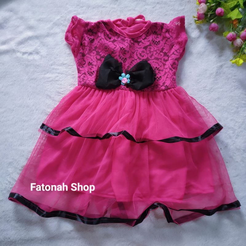 dress anak 1 2 tahun gaun anak mewah tumpuk canda pita hitam ( dress black pita )