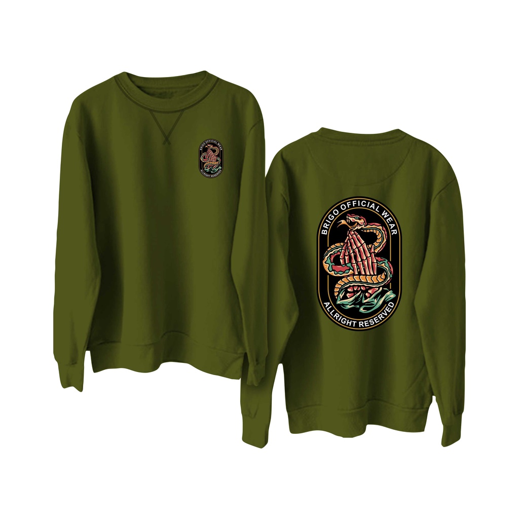 Sweater Crewneck BRIGO please snake Sablon DTF Fleece Cotton II BRIGO Basic Sweatshirt  please snake II Cotton M-XXL (Pria &amp; Wanita) Free stiker&amp;Gantungan Kunci