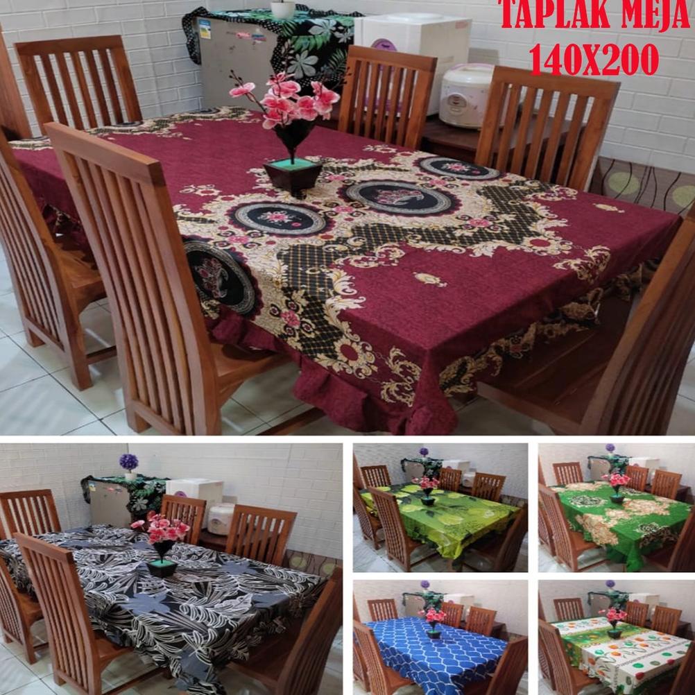 ALAS COVER TAPLAK MEJA MAKAN KAIN MODEL RUMBAI 140X200 KURSI 4 DAN 6 MURAH ANEKA PILIHAN MOTIF BATIK