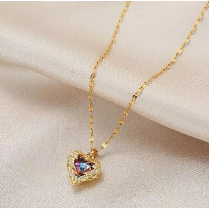 kalung love titanium emas couple wanita style korea