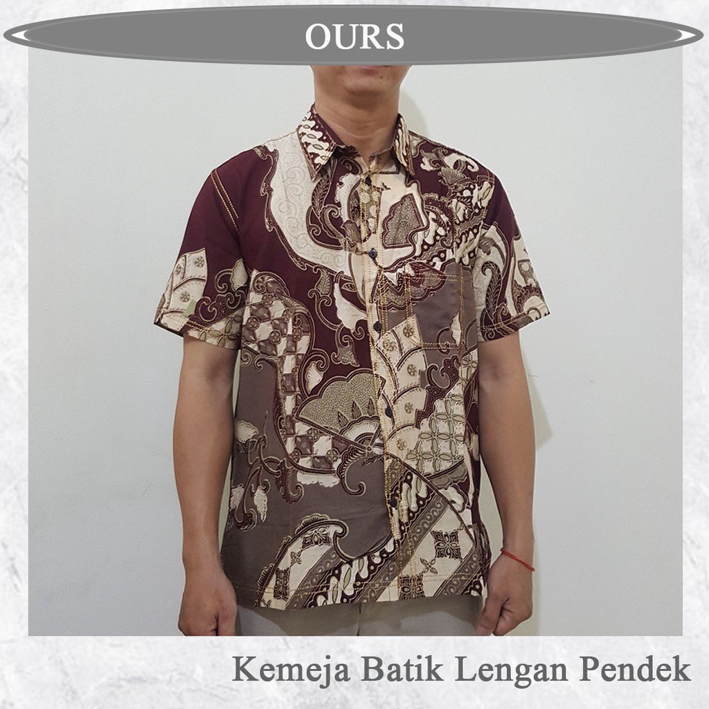KEMEJA BATIK SOLO PRIA REZA EXECUTIVE BATIK COWOK LENGAN PENDEK Warna KREM Kombinasi