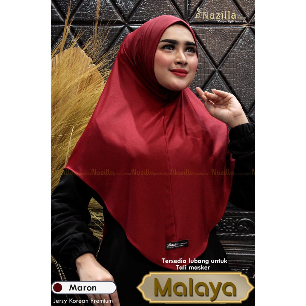 Hijab Simpel Malaya ada lubang telinga untuk masker Original Nazzila-Maroon