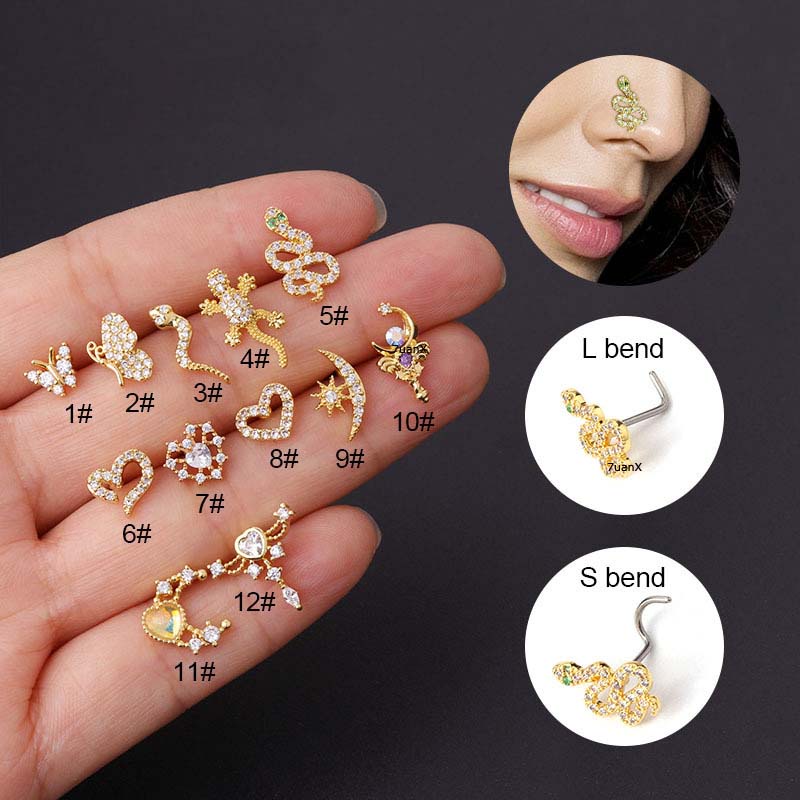 1pc Anting Tindik Hidung Bentuk L 20gauge