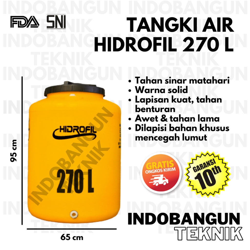 Toren Air Tangki Air Tandon Air Hidrofil 250 Liter Harga Murah Anti Lumut Garansi 10 Tahun