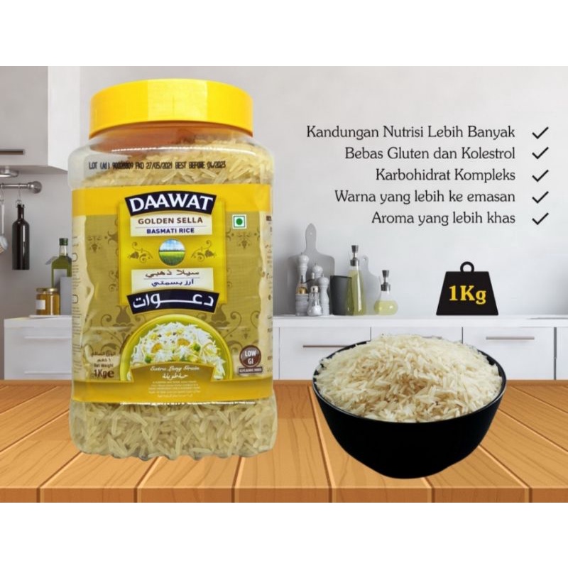 

BASMATI RICE DAAWAT GOLDEN SELLA 1KG Impor INDIA BERAS KUNING PANJANG BUAT MASAKANAN TIMUR TENGAH ARAB