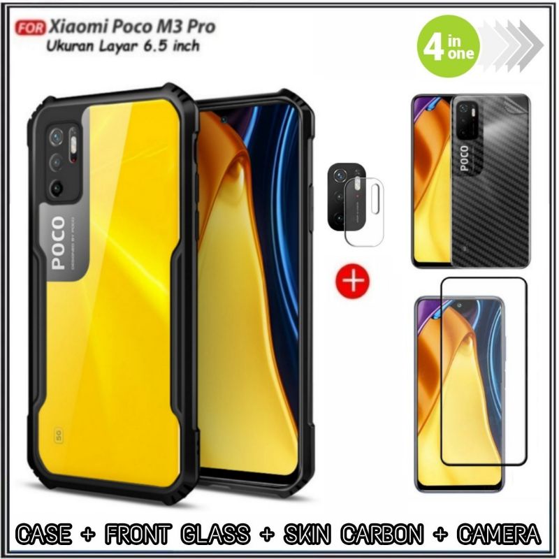 Paket 4in1 Case Xiaomi 11T / 11T Pro Hardcase Fusion ShockProof Free Tempered Glass Layar &amp; Lens Camera &amp; Skin Carbon