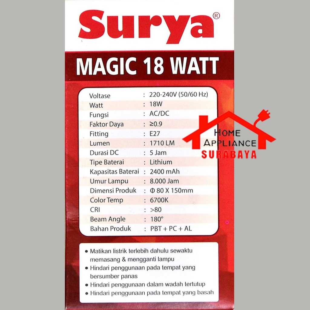 Lampu LED Bulb Emergency Lamp Surya Magic 18W 18 Watt Cahaya Putih