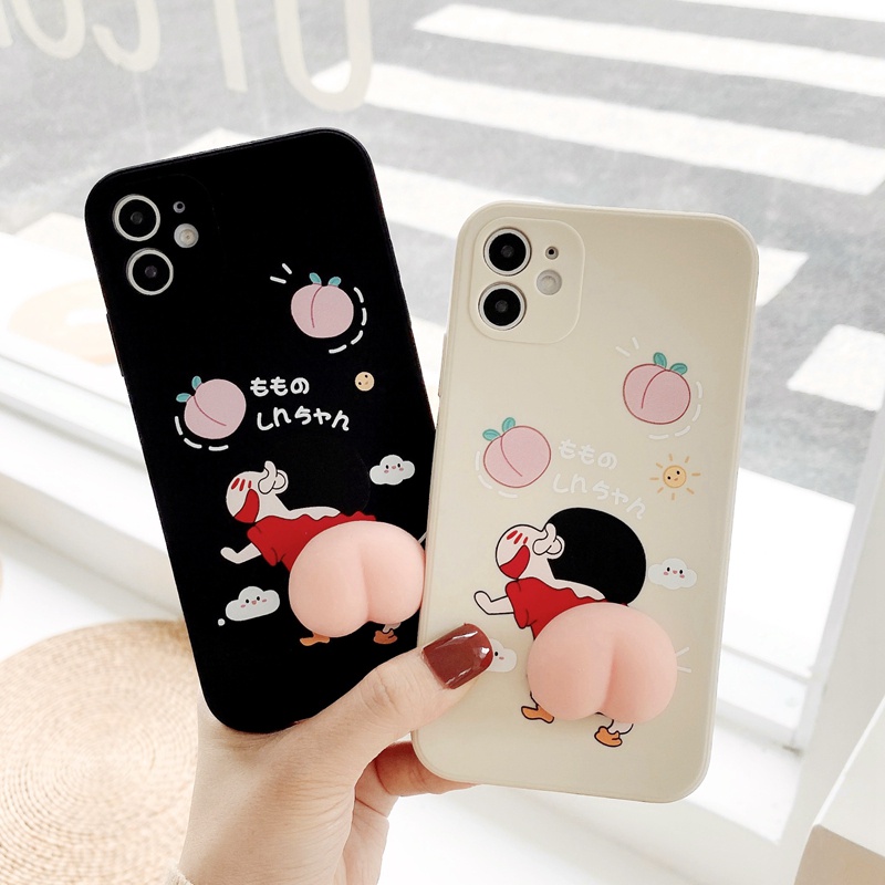 OPPO A95 A16 A94 A74 A54 A1k A15 A15s A7 A5s A12 F7 Reno 5F 4F 4 Cartoon Anime Crayon Shin-Chan Funny Casing Soft Squishy Pinch Peach-3