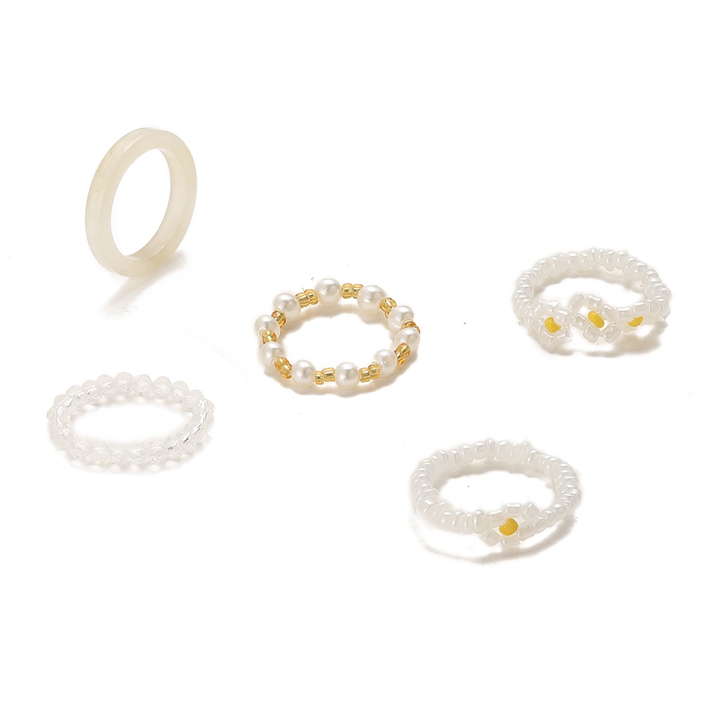 5pcs / Set Cincin Manik-Manik Mutiara Resin Bentuk Bunga Untuk Wanita