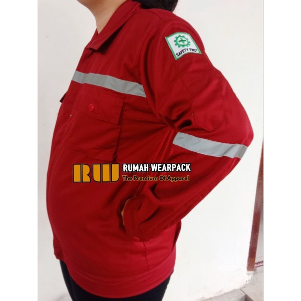 Wearpack Kerja/ Baju Proyek/ Seragam Kerja Atasan Warna Merah Maroon Polos