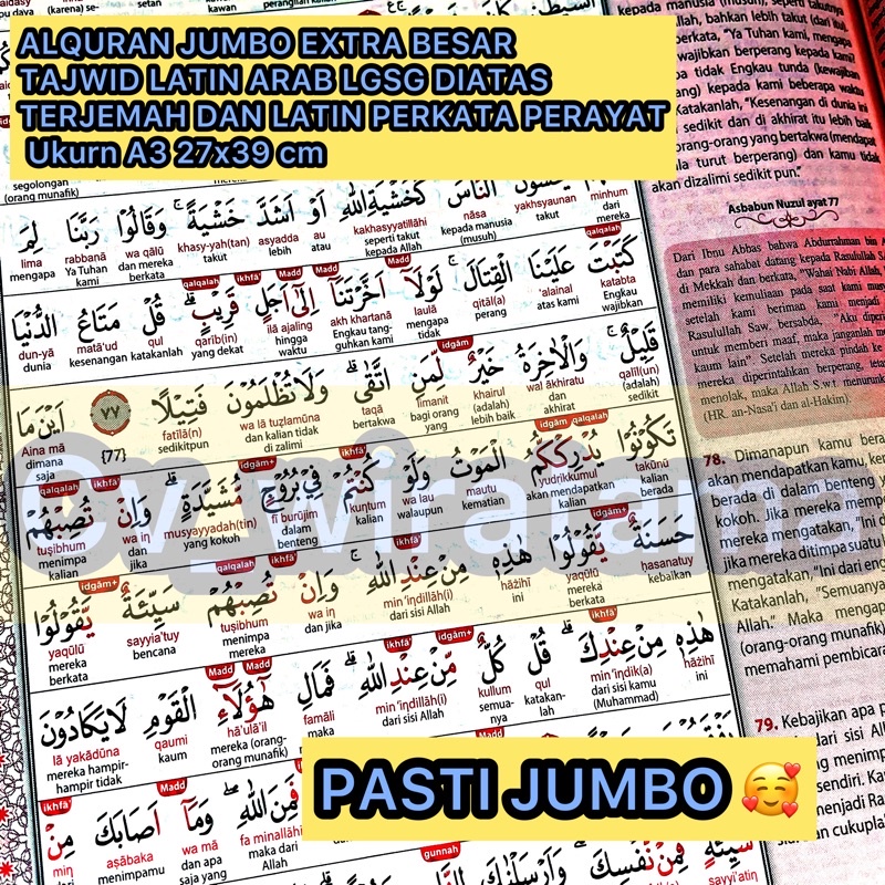 Cod] AlQuran Jumbo A3 Lansia Super Besar Mushar Tajwid Latin Arab Langsung DiAtas Terjemah PerKata P
