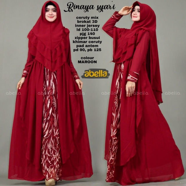 Gamis Rinaya Syari bahan ceruty mix brokat