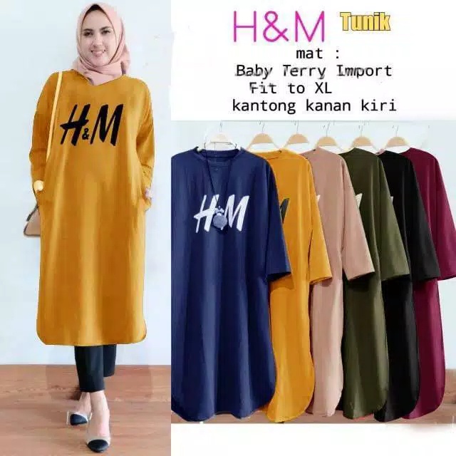 HOPYLOVY - Tunik Muslim Wanita Cantik Bahan Babyterry