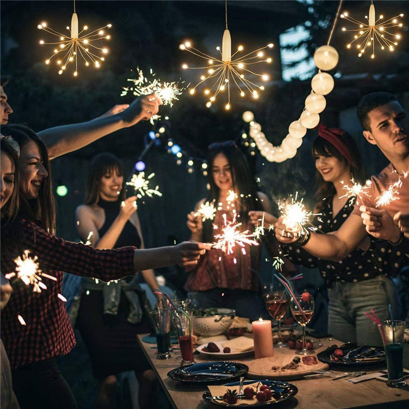 Lampu String 25 LED Bentuk Dandelion Kembang Api Dengan Kotak Baterai Untuk Dekorasi Pohon Natal