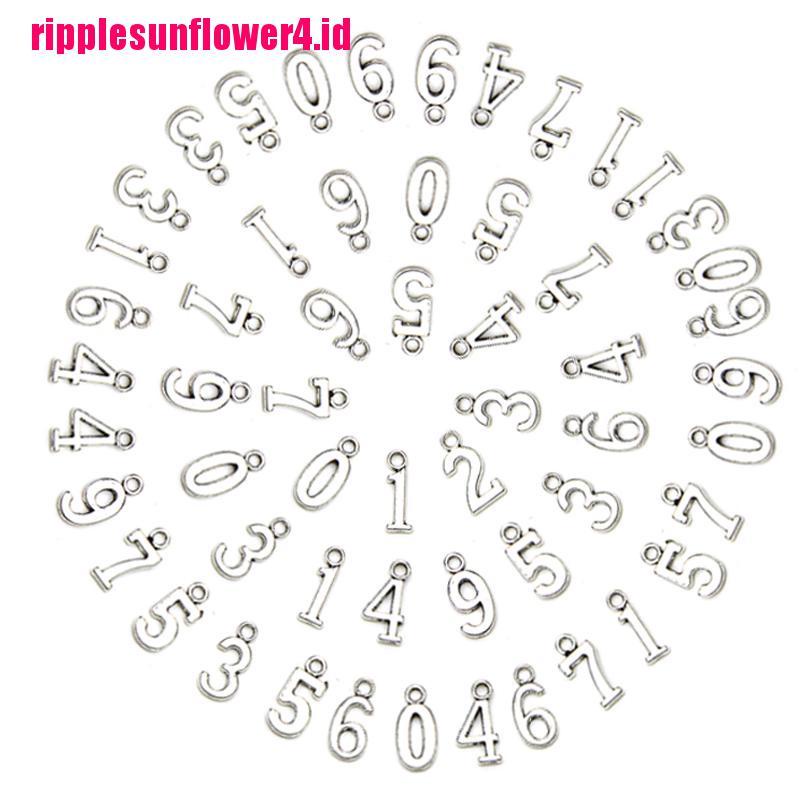 10 / 50pcs Nomor 0-9 Tibet Warna Silver