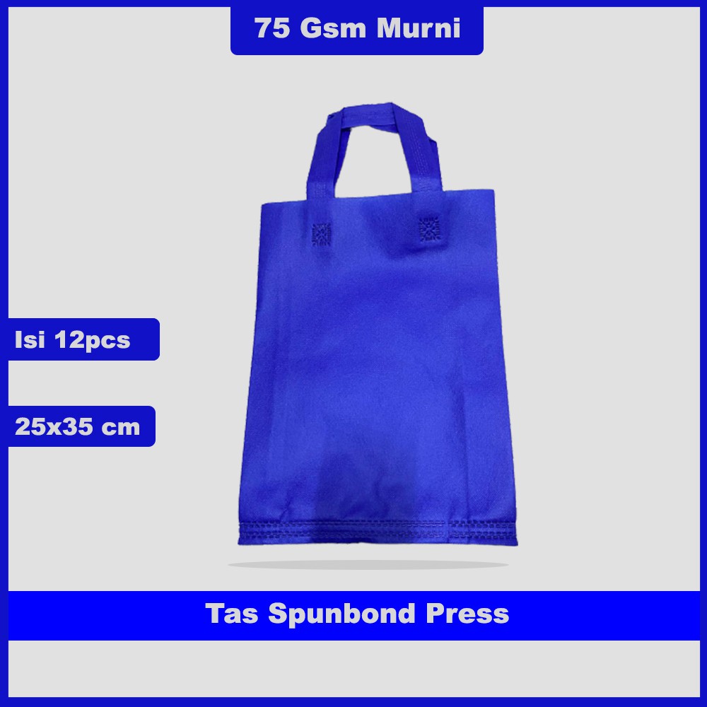 Tas press spunbond / handle 25x35x8 cm / tas belanja/warna biru tua/tas spunbond polos/godiebag spunbond