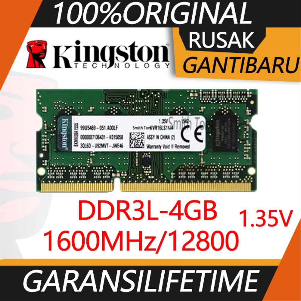 Jual Ram laptop Kingston SODIMM 4GB DDR3L 12800  DDR3L 1600 4G  sodim terbaik