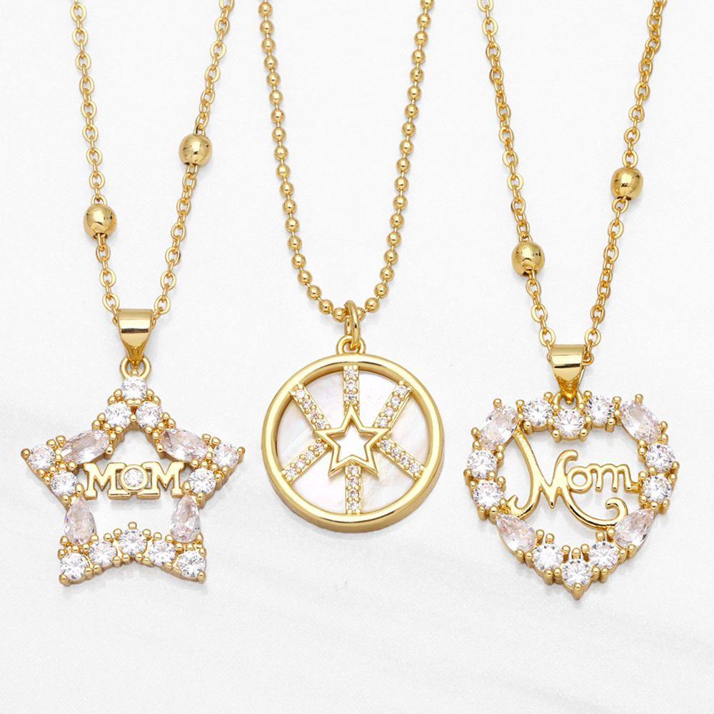 R-bunga Hari Ibu Kalung Perhiasan Zirkon Berbentuk Hati Surat Liontin Pentagram Syukuran Liontin Kalung