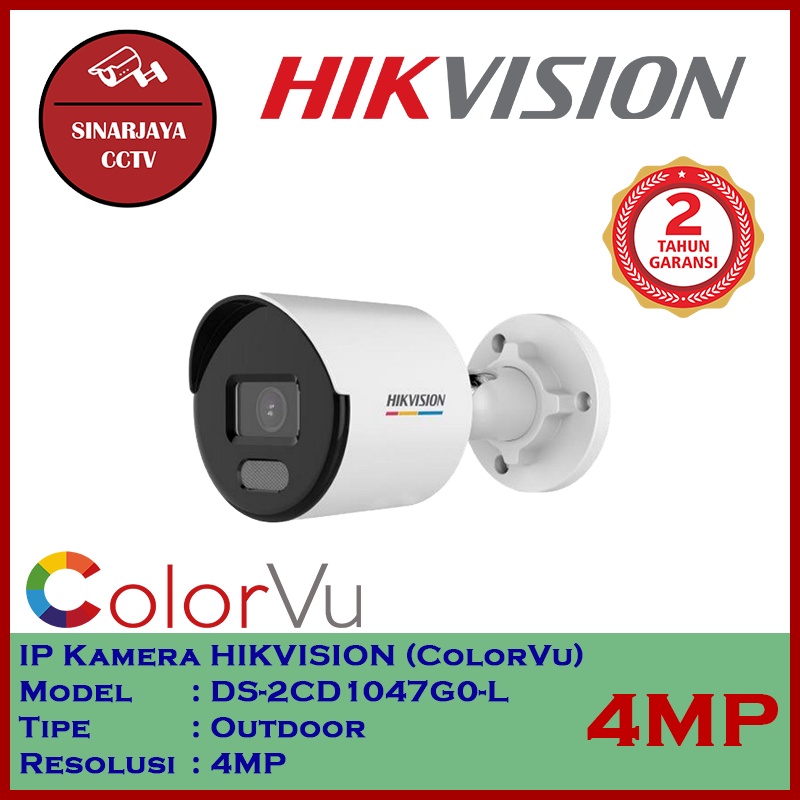 IP Kamera CCTV Outdoor Hikvision DS-2CD1047G0-L 4MP ColorVu Garansi Resmi