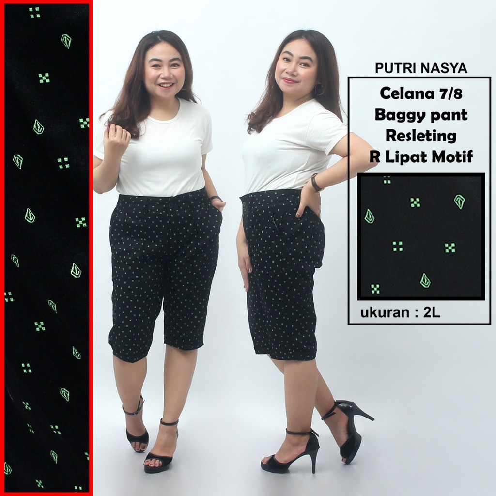 Celana 7/8 jumbo Resleting motif pendek/ baggypant jumbo / celana pendek 8L-6L-5L-4L-2L-XL-S fitto L