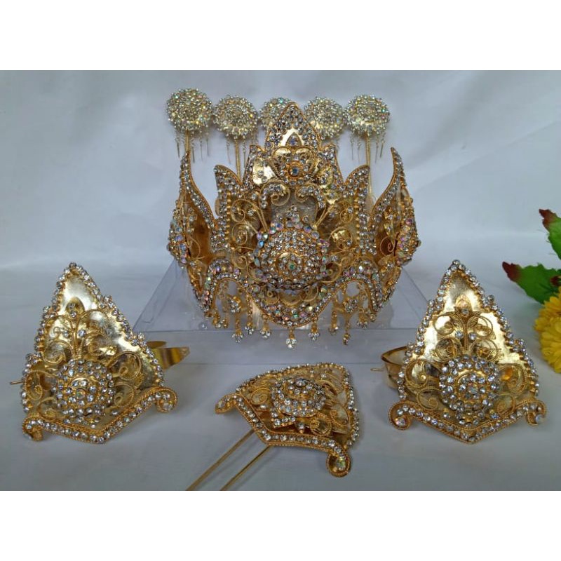 Mahkota Pengantin Siger Sunda Blok Kencana Set Mentul Kembang Goyang Gold Atau Emas