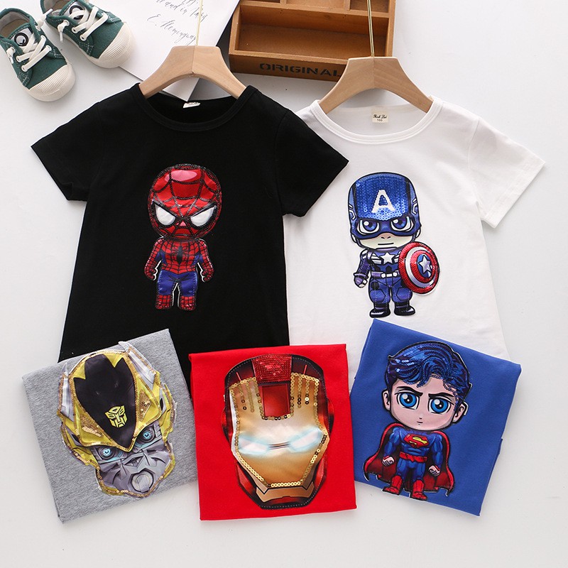 【Hot Sale】Blus Katun Anak-anak Kemeja Top Tshirt Musim Panas Anak Laki-laki Anak Perempuan Pakaian 1-8Years Boy T-Shirt LED Flash Superhero Short-sleeved