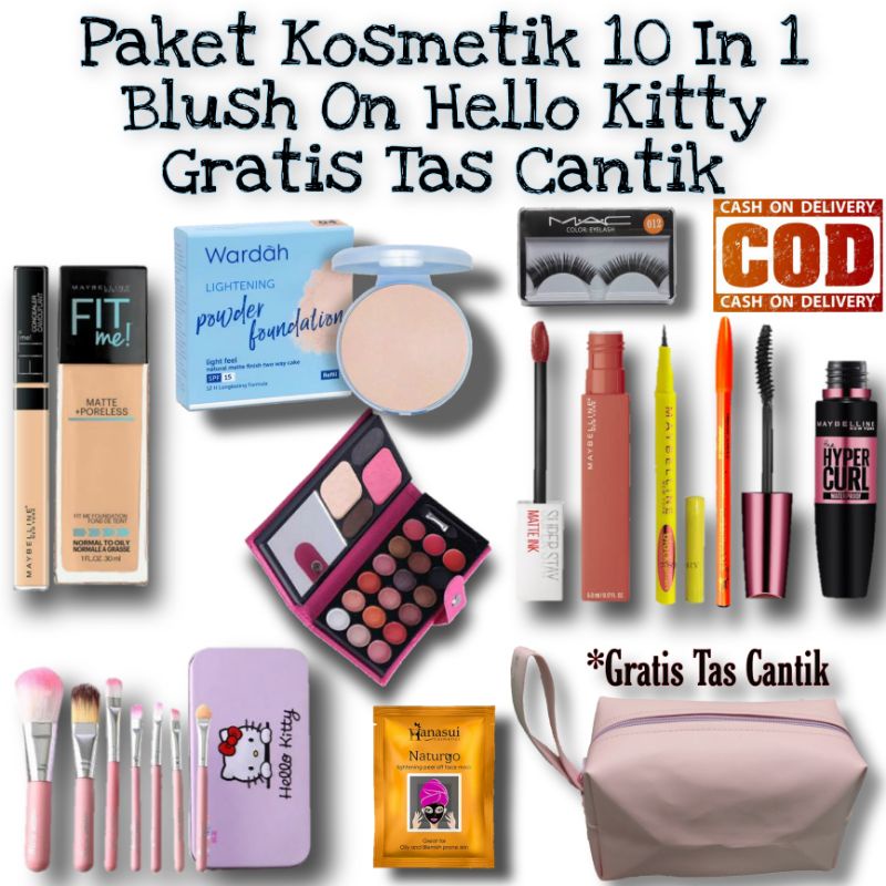 Paket Kosmetik Lengkap 10 In 1 / Paket Kosmetik / Paket Kecantikan / Make Up Wanita / Blush On / Bedak Wardah / Tas Cantik / Fit Me / Kosmetik
