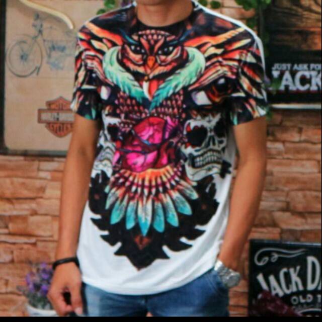 DJ16 BAJU W PRINTING 3D MOTIF FULL BURUNG HANTU PRINT KAOS
