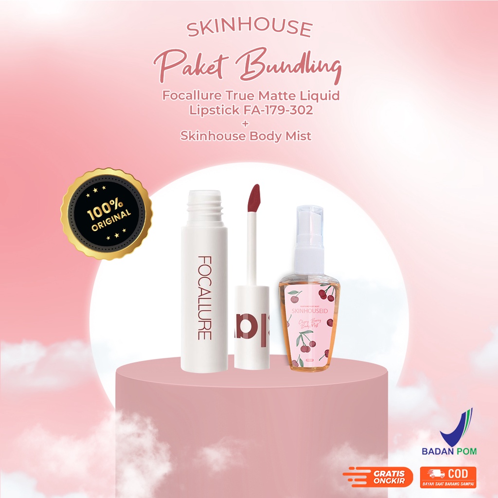 [ SKINHOUSEID ] PAKET BUNDLING FOCALLURE FA179 True Matte Liquid Lipstick / BODY MIST SKINHOUSEID 55ML