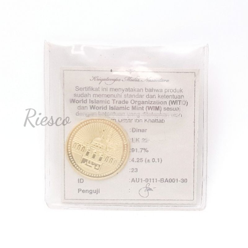 Koin Dinar Emas Wakala Induk Nusantara (WIN) 4.25 Gram Sertifikat Asli